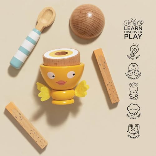 Le Toy Van - Wooden Honeybake 'Chicky Chick' Wooden Egg Cup Set | Pretend Food Kitchen Play Toy Set | Kids Role Play Toy Kitchen Accessories - Image 4
