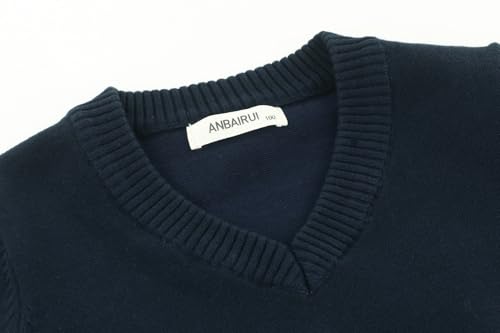 ACESTAR Boys and Girls' Uniform Cotton V-Neck Collar Sweaters Long Sleeve Pullover Knit Sweater (Navy Blue,140/7-8Years) - Image 2