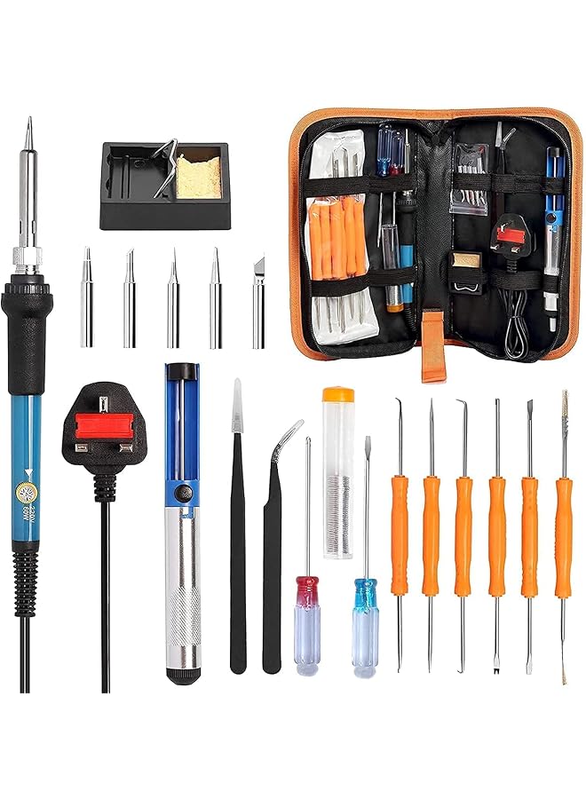 erorex E Soldering Iron Kit 60W Adjustable Temperature Electrical Welding Tools Including Welding Gun 5Pcs Soldering Tips Desoldering Pump Stand Tweezers Soldering Wire In Pu Carry Bag - Image 1