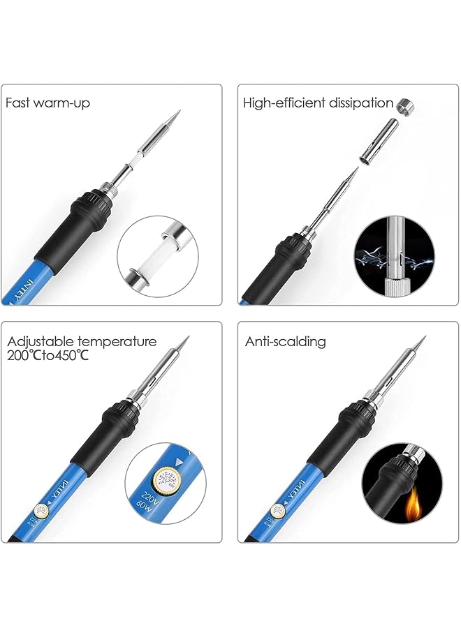 erorex E Soldering Iron Kit 60W Adjustable Temperature Electrical Welding Tools Including Welding Gun 5Pcs Soldering Tips Desoldering Pump Stand Tweezers Soldering Wire In Pu Carry Bag - Image 2