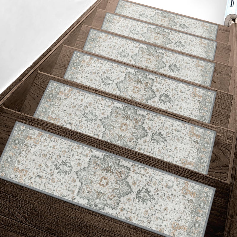 sarben Non Slip Stair Treads for Wooden Steps 15PCS - 8"x30" Indoor Safety Carpet, Edging Mats with TPE Adhesive Backing, Pet and Elderly Friendly Stair Rugs (Taupe) - Image 1