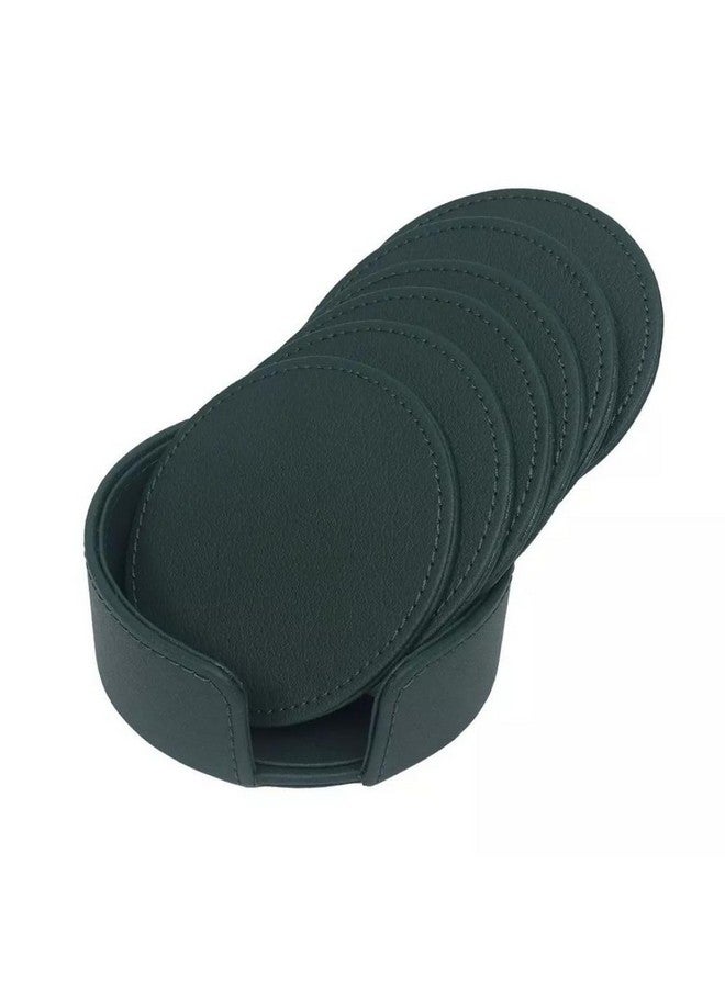 CASA BOTANICAL Leather Coasters - Tea Coaster - Dining Table Decor Accessories - Hot Pot Coasters Set of 6 - Cup Coasters for Kitchen, Dining Table, Office, Restaurant - Orange (Coater Green) - Image 2