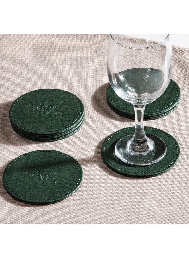 CASA BOTANICAL Leather Coasters - Tea Coaster - Dining Table Decor Accessories - Hot Pot Coasters Set of 6 - Cup Coasters for Kitchen, Dining Table, Office, Restaurant - Orange (Coater Green) - Image 1
