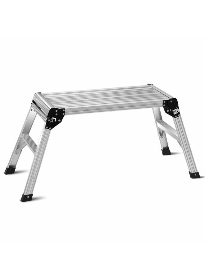 Giantex Aluminum Work Platform, Folding Work Bench with Non-Slip Mats, Portable Bench Step Ladder, Car Wash Step Stool for Painting, Washing, Suitable for Home, Garage (Silver) - Image 1