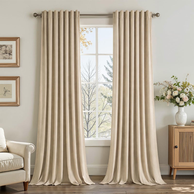 Topfinel Beige Cream Velvet Blackout Curtains 84 Inches Long, Ivory Tan Room Darkening Thermal Insulated Soundproof Modern Nursery Rod Pocket Back Tab Winter Drapes for Living Room Bedroom 2 Panels - Image 1