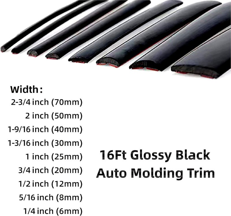 NANSH 16Ft Glossy Black Automotive Car Exterior and Interior Molding Trim Universal Bumper Window Door Body Side Decorative Strip Scratch-Proof (1-3/16 inch (30mm)) - Image 4