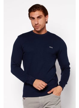 POLO RALPH LAUREN Men Crew Neck Brand Logo  Knitted Sweatshirt, Navy Blue  - Image 1