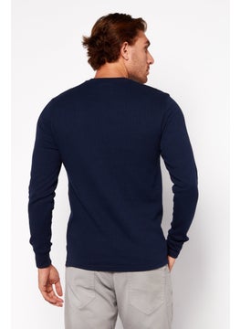POLO RALPH LAUREN Men Crew Neck Brand Logo  Knitted Sweatshirt, Navy Blue  - Image 3