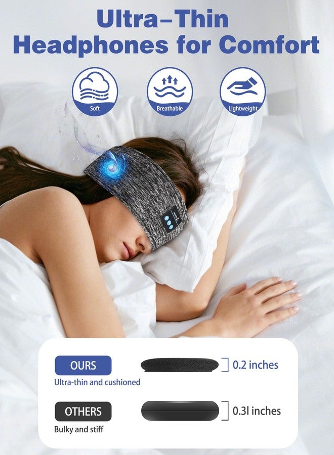 Mixiba Adjustable Sleeping Headphones, 2-Pack Headband Headphones with Fastener, Bluetooth Headband with Thin Speakers Mic for Men Women, Yoga, Running, Workout, Travel - Black&Gray - Image 3