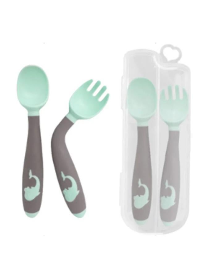 True Fork & Spoon Set with Case – Mint & Grey