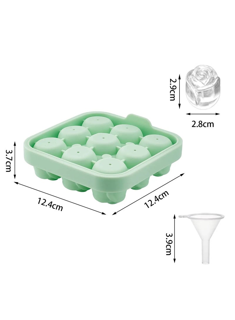 ice tray 9 cavity Silicone Rose Ice Cube Mold, Ice Ball Maker with Lid, Ice Cube Container for Cooling  Juice, chocolate, jelly, ice cream