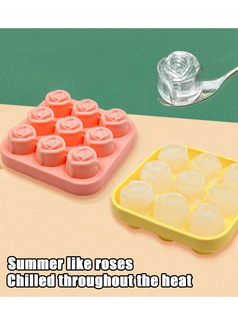 ice tray 9 cavity Silicone Rose Ice Cube Mold, Ice Ball Maker with Lid, Ice Cube Container for Cooling  Juice, chocolate, jelly, ice cream