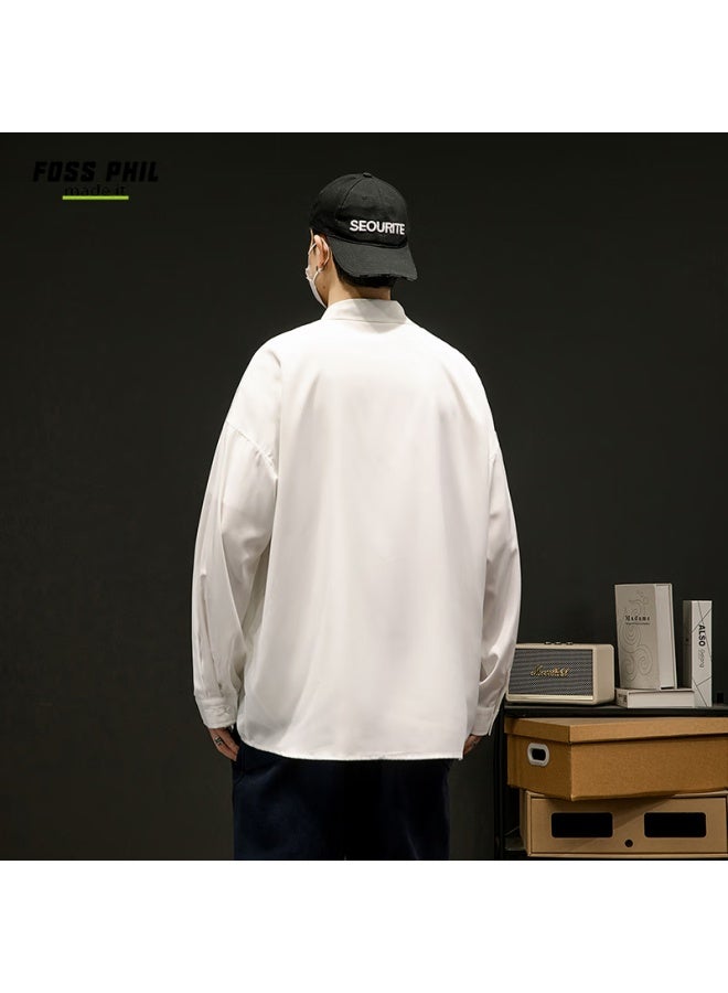 Foss Phil Casual Shirt For Men, Spring And Autumn Season, Cool Printed Long-sleeve Loose Versatile Undershirt Jacket, Fpcs9 White L - Image 4