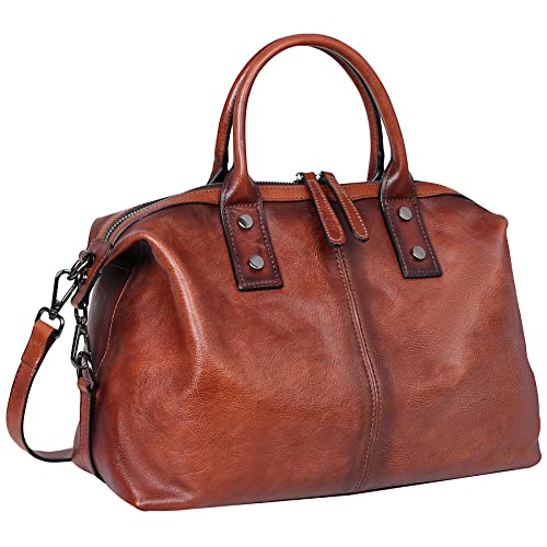 Iswee Satchel Bags Retro Leather Purses for Women Handbags Shoulder Bags Luxury Tote Hobo Cross Body Work Doctor Bag Pocketbooks (Brown) - Image 1
