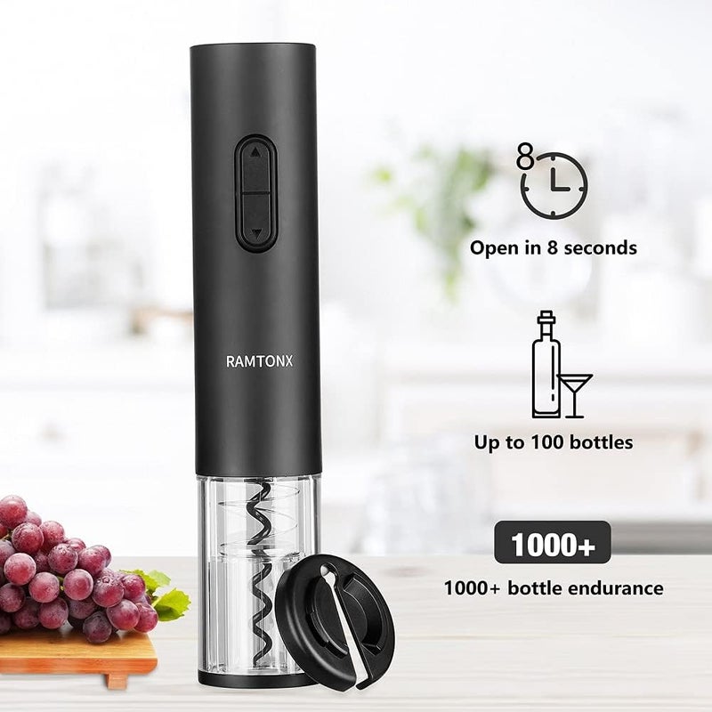 Ramtonx Electric Wine Bottle Opener, Wine Opener Corkscrew Key Set with Foil Cutter,Automatic Reusable Easy Carry Black Wine Opener Gift for Waiter Women in Home Kitchen Party Bar Outdoor - Image 4