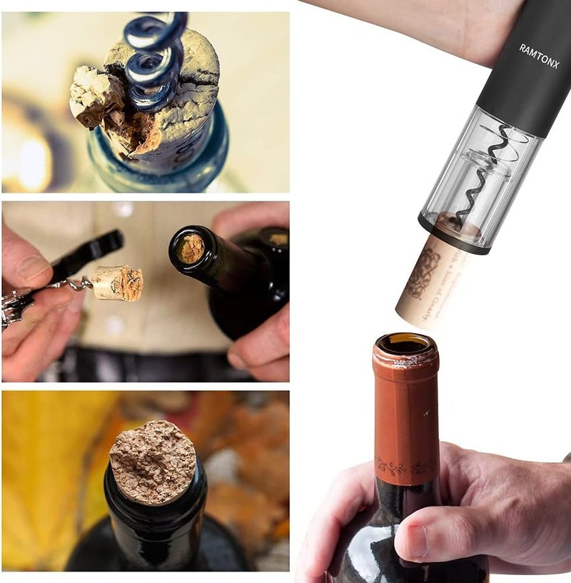 Ramtonx Electric Wine Bottle Opener, Wine Opener Corkscrew Key Set with Foil Cutter,Automatic Reusable Easy Carry Black Wine Opener Gift for Waiter Women in Home Kitchen Party Bar Outdoor - Image 5