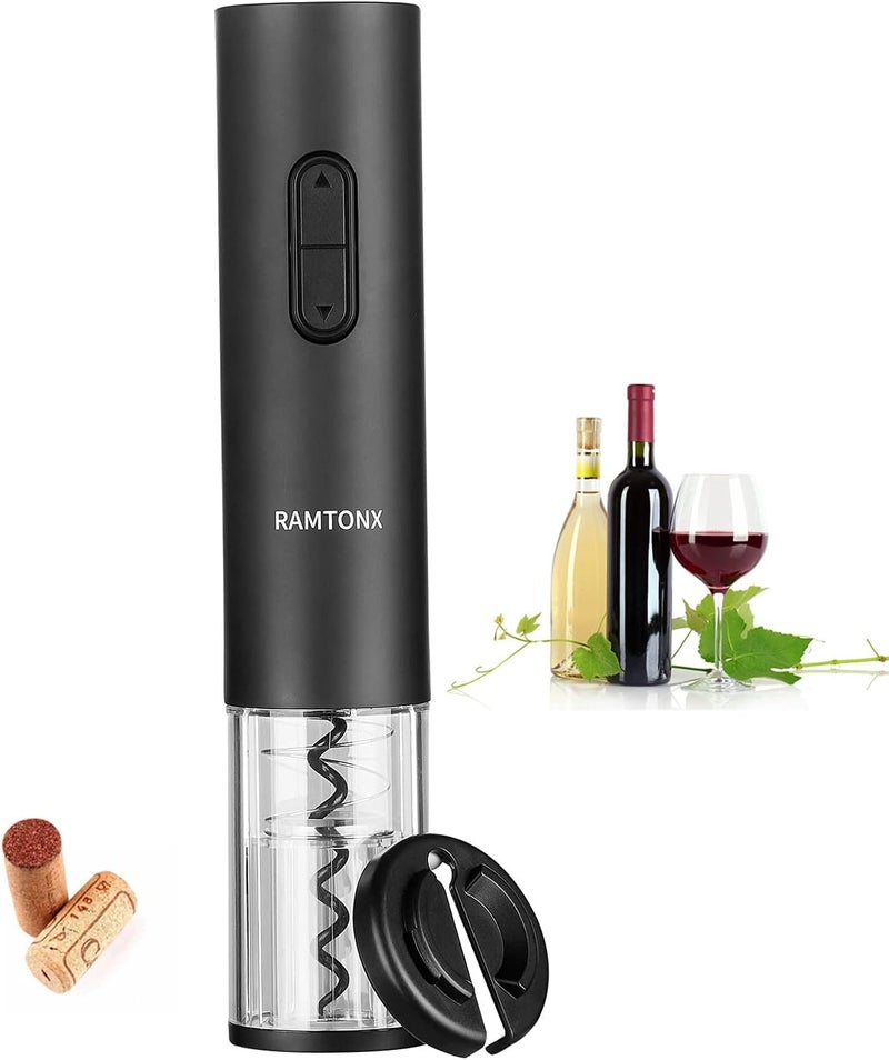 Ramtonx Electric Wine Bottle Opener, Wine Opener Corkscrew Key Set with Foil Cutter,Automatic Reusable Easy Carry Black Wine Opener Gift for Waiter Women in Home Kitchen Party Bar Outdoor - Image 1
