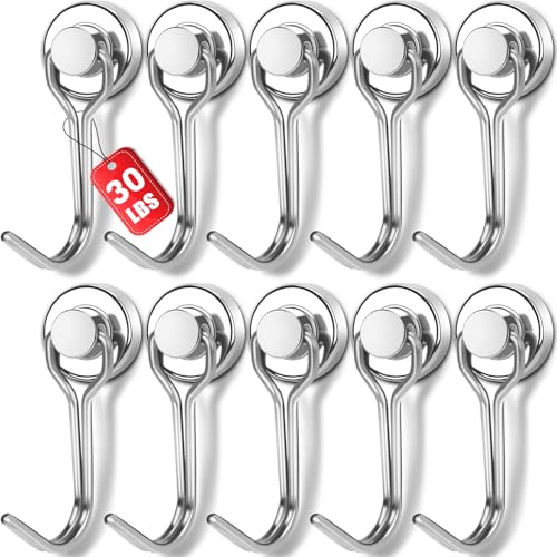 E BAVITE Swivel Swing Magnetic Hooks, 30LBS Powerful Strong Magnetic Hooks Perfect for Refrigerator, Kitchen,Pack of 10 Silver - Image 1