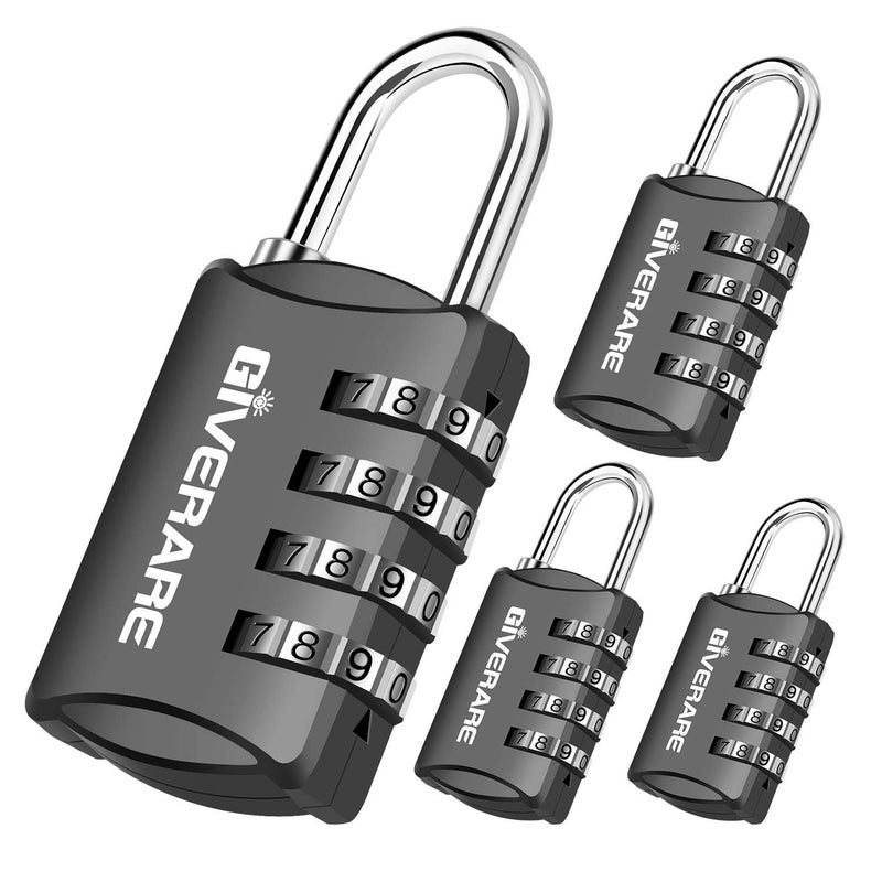 GIVERARE 4 Pack Combination Lock, 4-Digit Padlock Keyless, Resettable Luggage Locks for Backpack, Gym & School & Employee Locker, Weatherproof Travel Lock for Fence, Backyard Gate, Hasp, Case-Black - Image 1