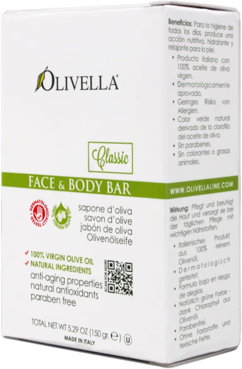 Olivella Classic Face & Body Bar Soap - 100% Virgin Olive Oil, 5.29 oz - Image 2