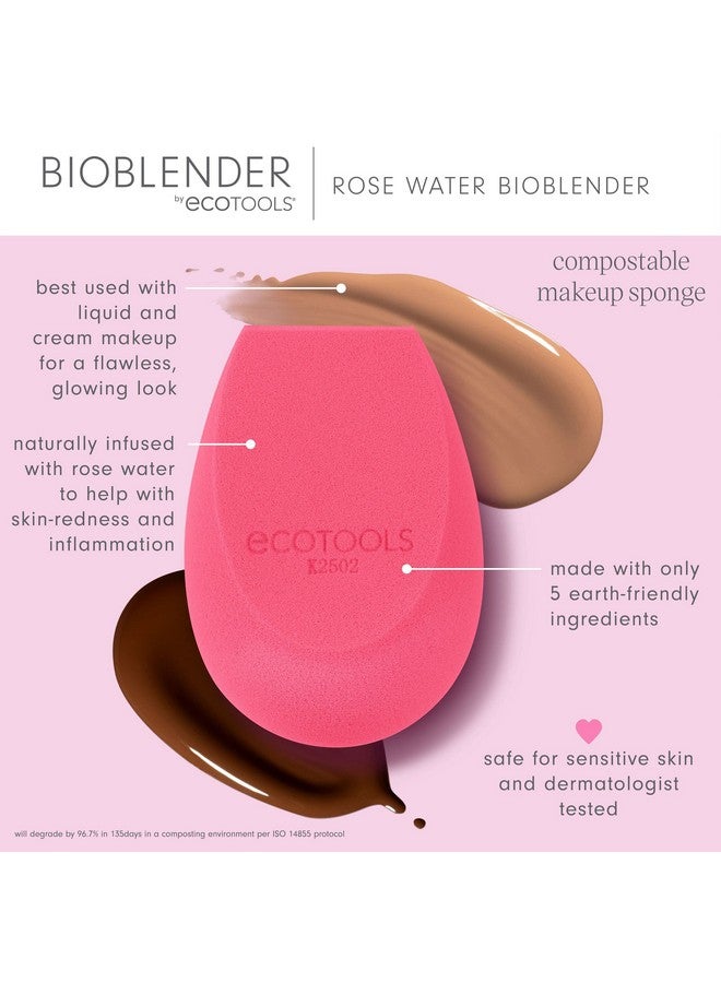 Ecotools Rose Water Bioblender Compostable Makeup Blending Sponge For Liquid & Cream Foundation Base Coverage Antiinflammatory Ingredients Pink Cruelty Free & Vegan 1 Count - Image 4