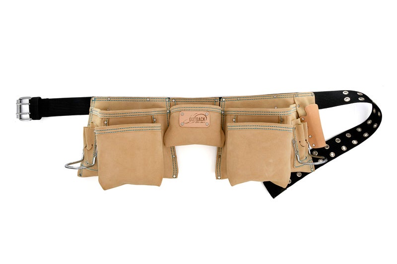 Ox Suede Leather Tool Belt with 3 Pouches and Wide Mouth Pockets DoubleStitched RivetReinforced with Adjustable Fit OXT264312