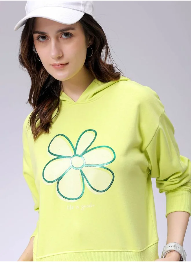 Freehand Women Relaxed Fit Holographic Hooded Sweatshirt