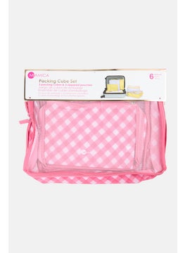 Miamica 6 Pcs Checkered Packing Cubes Set, Pink  - Image 1