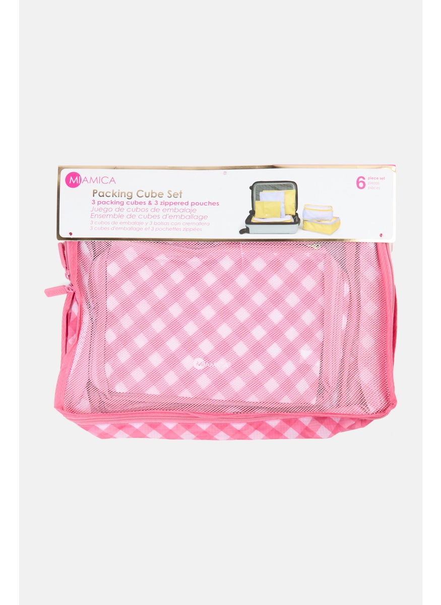 Miamica - 6 Pcs Checkered Packing Cubes Set, Pink - Image 1