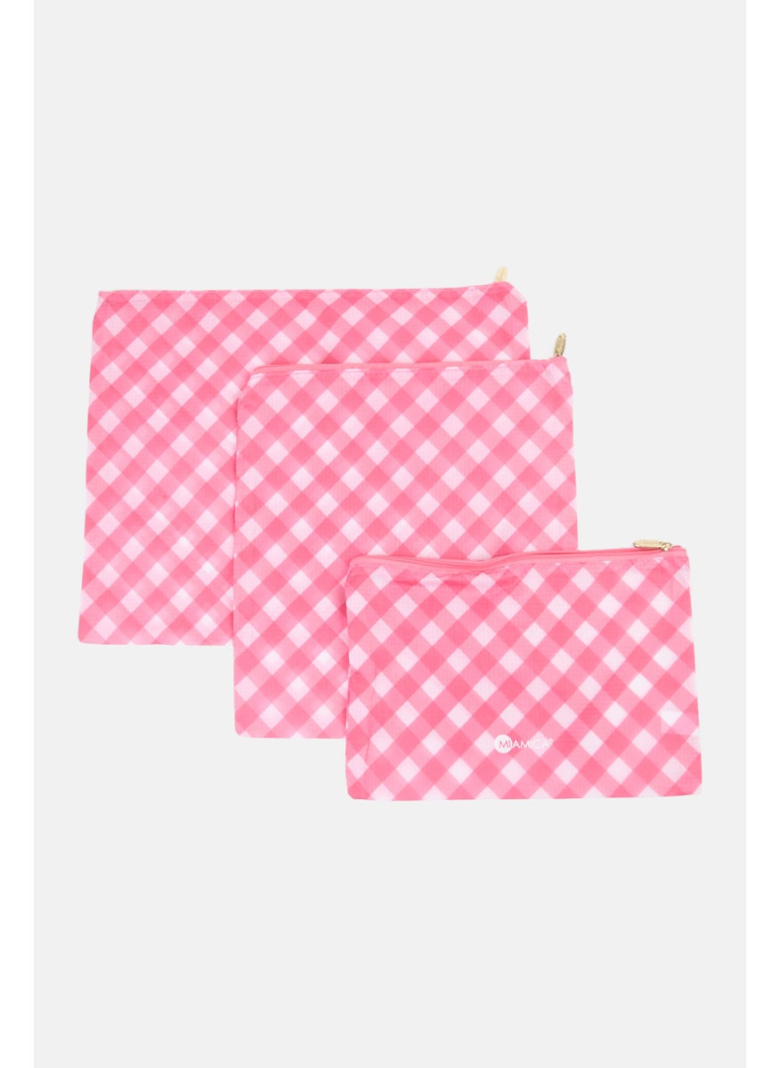 Miamica - 6 Pcs Checkered Packing Cubes Set, Pink - Image 1