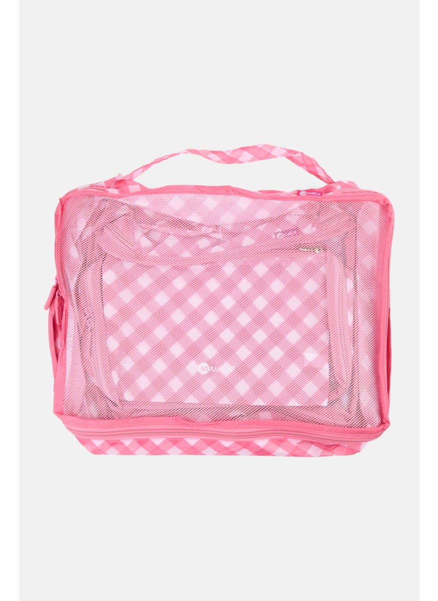 Miamica - 6 Pcs Checkered Packing Cubes Set, Pink - Image 1