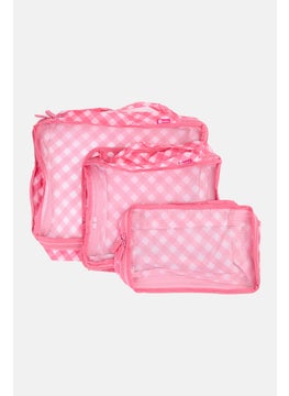 Miamica 6 Pcs Checkered Packing Cubes Set, Pink  - Image 5
