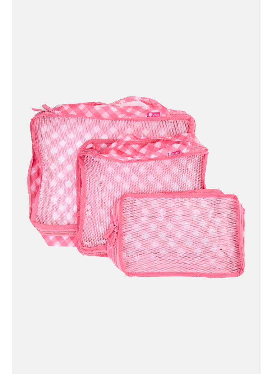 Miamica - 6 Pcs Checkered Packing Cubes Set, Pink - Image 1
