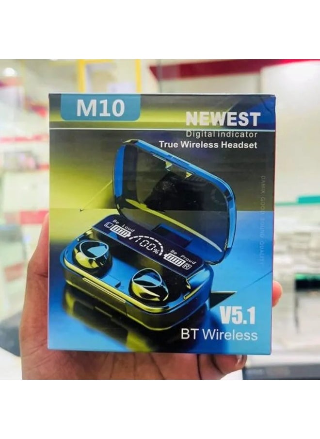 تي دابليو إس - M10  سماعات اذن بلوتوث اللون اسود مع باور بانك - Image 1