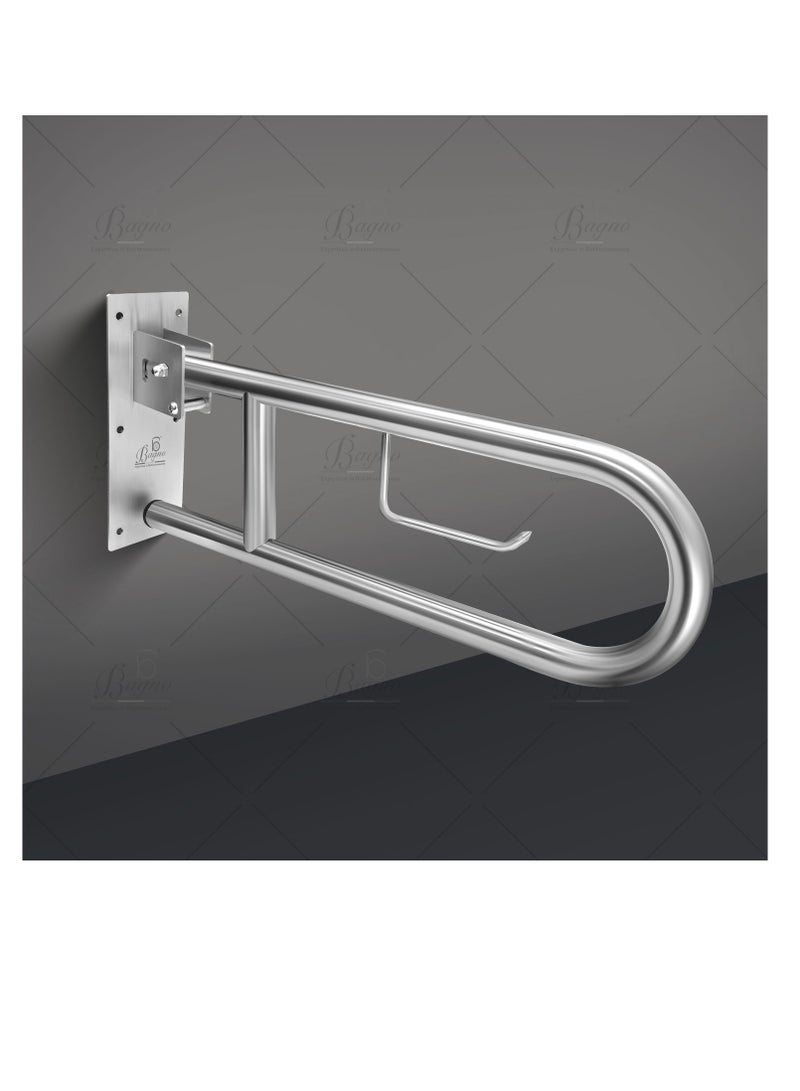 ب الحمام B BAGNO شريط أمان قابل للطي 8814 304 ss، شريط إمساك ss لسلامة الحمام مع حامل مناديل 600 مم،  - Image 1