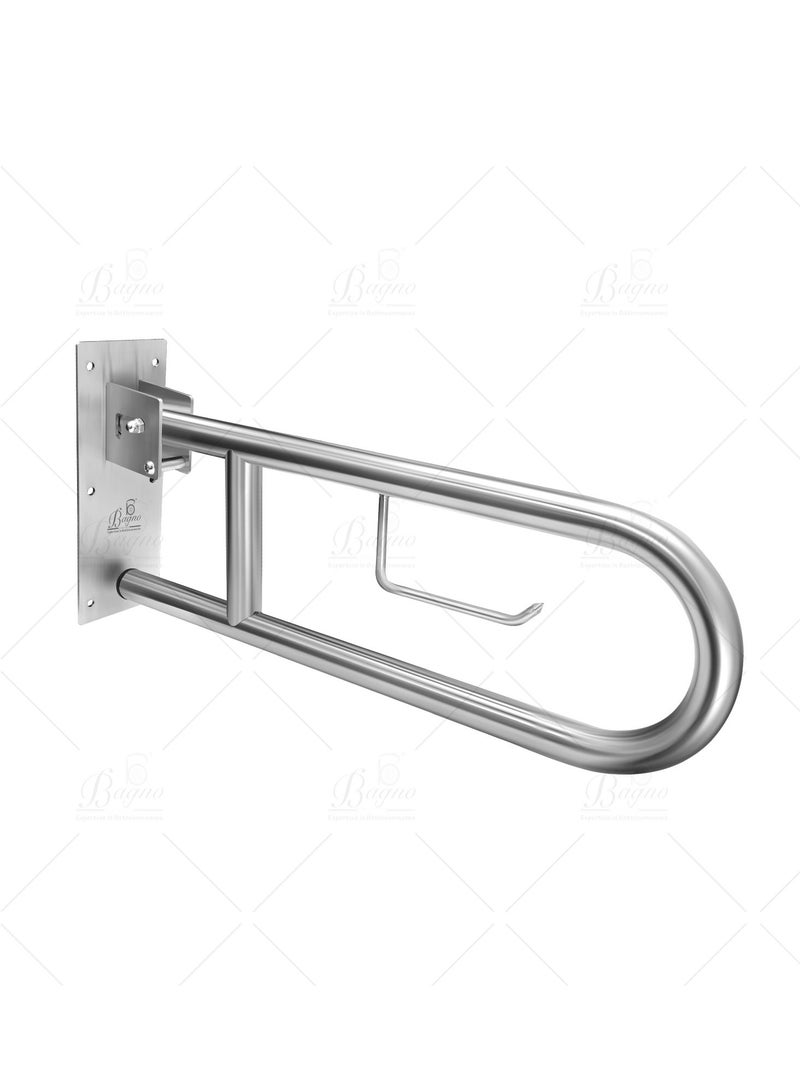 ب الحمام B BAGNO شريط أمان قابل للطي 8814 304 ss، شريط إمساك ss لسلامة الحمام مع حامل مناديل 600 مم،  - Image 2
