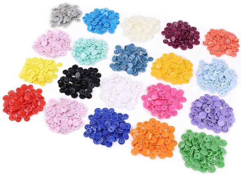 بيتر جوني 300 Sets 20-Color KAM Snaps ons,  Glossy Round Size 20 (1/2) T5 Plastic Resin Snap Fastener No Sew ons for Cloth Diaper Bibs Towels - Image 1