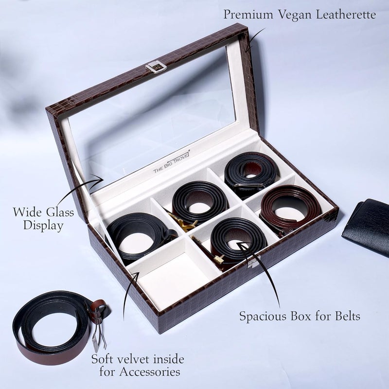 La Trove La Trove Luxury Belt Box Organizer for Belts Premium Vegan Leather Belt Storage Case with 6 Slots Stylish Durable Belt Display Box for Home Closet and Travel 6 Slots Belt Box Brown - Image 4