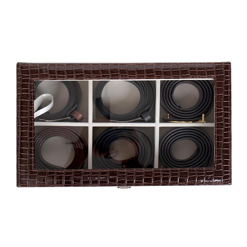 La Trove La Trove Luxury Belt Box Organizer for Belts Premium Vegan Leather Belt Storage Case with 6 Slots Stylish Durable Belt Display Box for Home Closet and Travel 6 Slots Belt Box Brown - Image 3