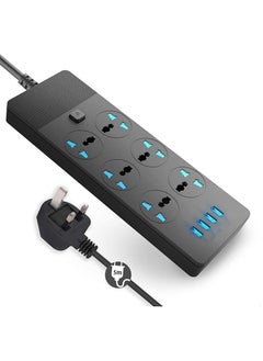 XICEN Universal Power Strips Extension Lead Outlets, All in one Wall Plug Adapter with 4 (3.1A) USB Hub and 6 Gang Smart Electrical Sockets,Surge Protection UK Plug Cable Cord for Home Office（5M/16.5FT）  - Image 1