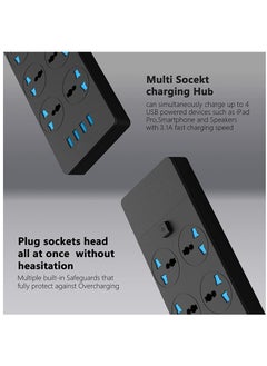 XICEN Universal Power Strips Extension Lead Outlets, All in one Wall Plug Adapter with 4 (3.1A) USB Hub and 6 Gang Smart Electrical Sockets,Surge Protection UK Plug Cable Cord for Home Office（5M/16.5FT）  - Image 4