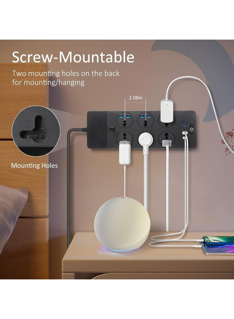 Universal Power Strips Extension Lead Outlets, All in one Wall Plug Adapter with 4 (3.1A) USB Hub and 6 Gang Smart Electrical Sockets,Surge Protection UK Plug Cable Cord for Home Office（5M/16.5FT） - Image 4