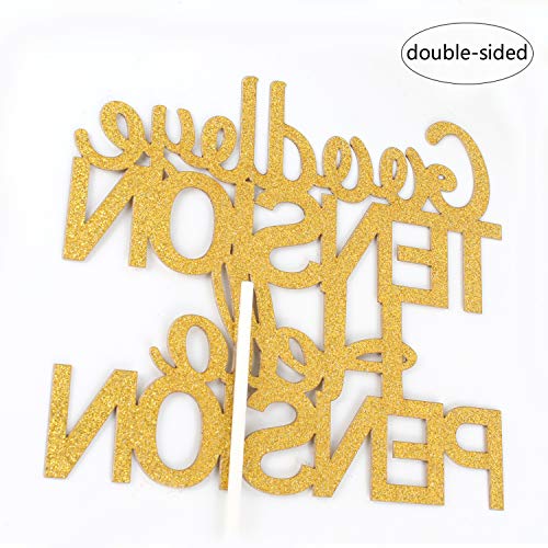PANHUI PHOHUI HAVE A NICE TIME Goodbye Tension Hello Pension Cake Topper,Double Sided Gold Glitter Happy Retirement Party Decorations Leaving Party Sign. - Image 5