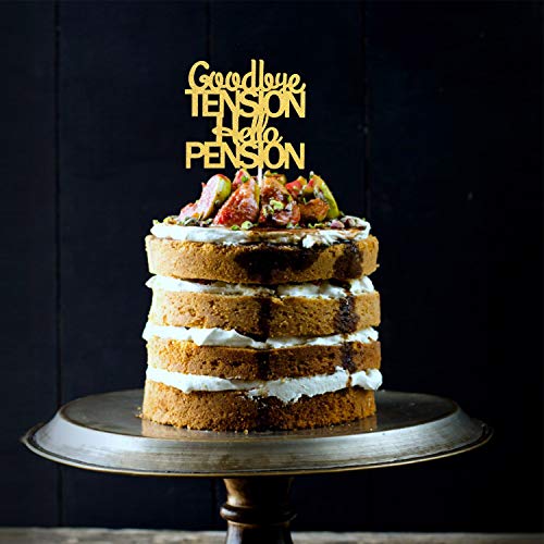 PANHUI PHOHUI HAVE A NICE TIME Goodbye Tension Hello Pension Cake Topper,Double Sided Gold Glitter Happy Retirement Party Decorations Leaving Party Sign. - Image 4