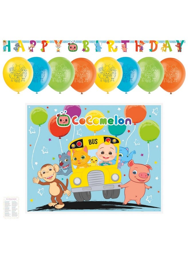 Unique Unique Cocomelon Birthday Decorations - Bundle with Plastic Cocomelon Backdrop, Banner, Balloons and Checklist - Party Decorations and Supplies  - Image 1