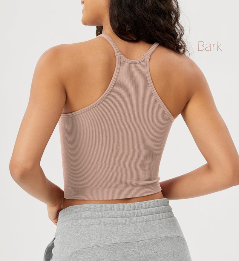 ODODOS Women's Crop Camisole 3-Pack Seamless Rib-Knit Crop Tank Tops, Long Crop, Charcoal+Dusty Blue+Bark, X-Small/Small - Image 4