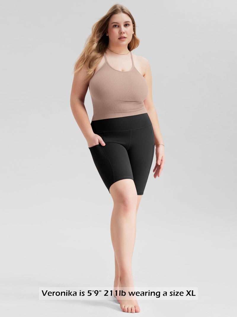 ODODOS Women's Crop Camisole 3-Pack Seamless Rib-Knit Crop Tank Tops, Long Crop, Charcoal+Dusty Blue+Bark, X-Small/Small - Image 5