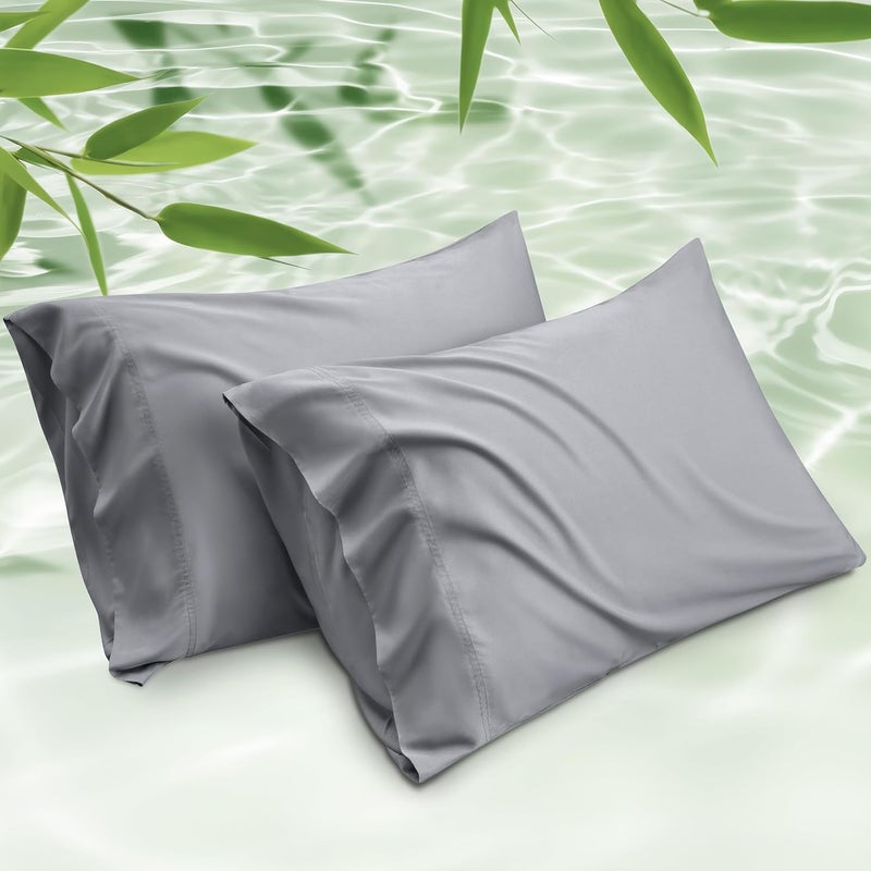 Bedsure Cooling Pillow Cases King - Rayon Made from Bamboo, Silver Grey Chill Pillowcase 2, Silky Soft & Breathable Pillow Covers with Envelope Closure, Gift for Hot Sleepers in Summer, 20x36 Inches - Image 1