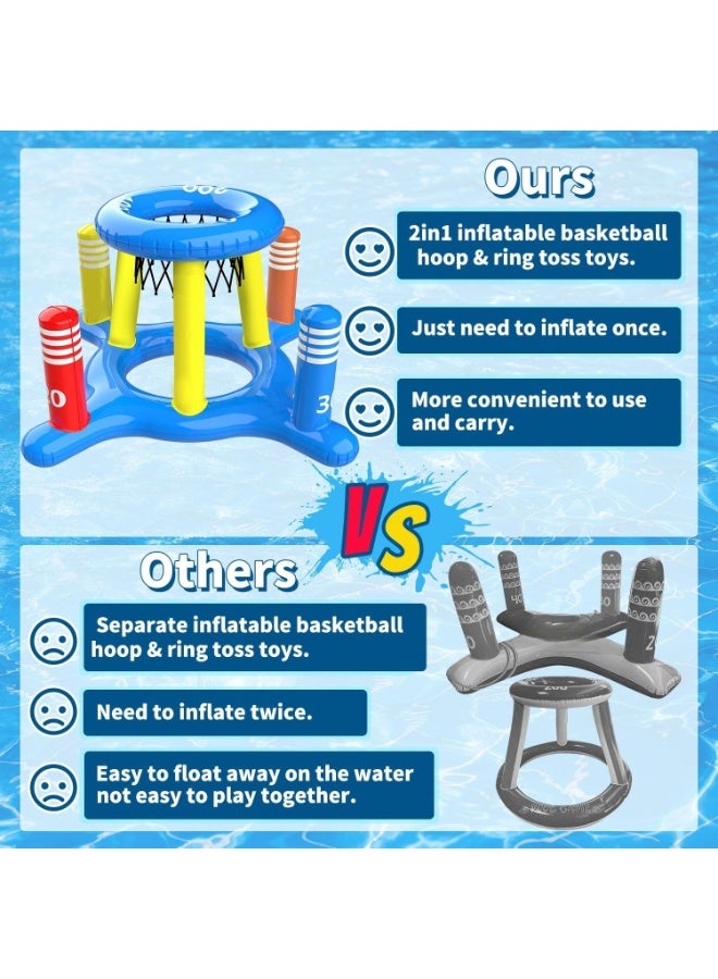 11PCS Pool Toys for Kids Adult, 2in1 Inflatable Pool Floats Basketball Hoop & Ring Game, Swimming Pool Games for Adults and Family, Outdoor Party Poolside Water Toy - Image 2