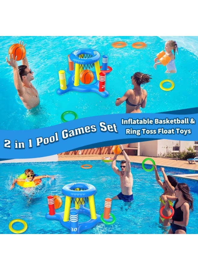11PCS Pool Toys for Kids Adult, 2in1 Inflatable Pool Floats Basketball Hoop & Ring Game, Swimming Pool Games for Adults and Family, Outdoor Party Poolside Water Toy - Image 3